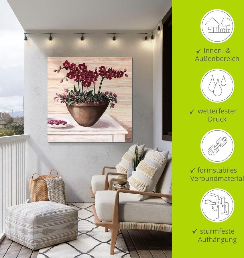 Artland Artprint Orchideeën in bordeaux als artprint van aluminium artprint op linnen muursticker verschillende maten - Foto 4