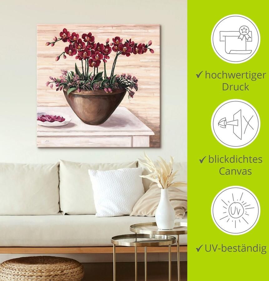 Artland Artprint Orchideeën in bordeaux als artprint van aluminium artprint op linnen muursticker verschillende maten - Foto 3