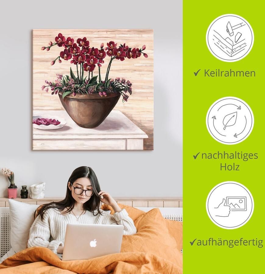 Artland Artprint Orchideeën in bordeaux als artprint van aluminium artprint op linnen muursticker verschillende maten - Foto 2