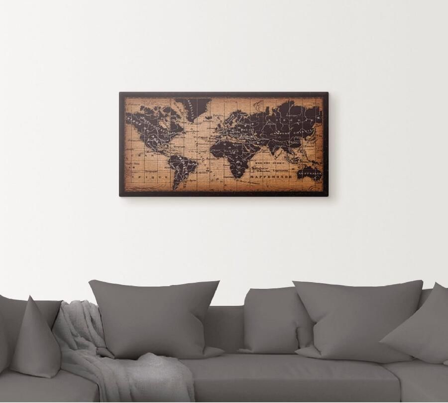 Artland Artprint Oude wereldkaart als artprint op linnen poster muursticker in verschillende maten