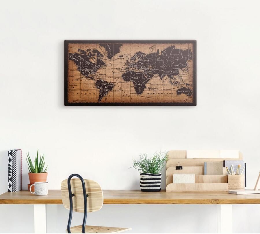 Artland Artprint Oude wereldkaart als artprint op linnen poster muursticker in verschillende maten - Foto 4