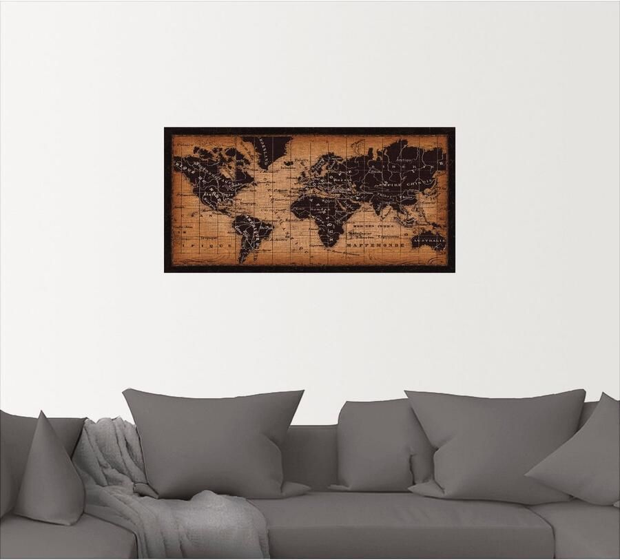 Artland Artprint Oude wereldkaart als artprint op linnen poster muursticker in verschillende maten - Foto 3