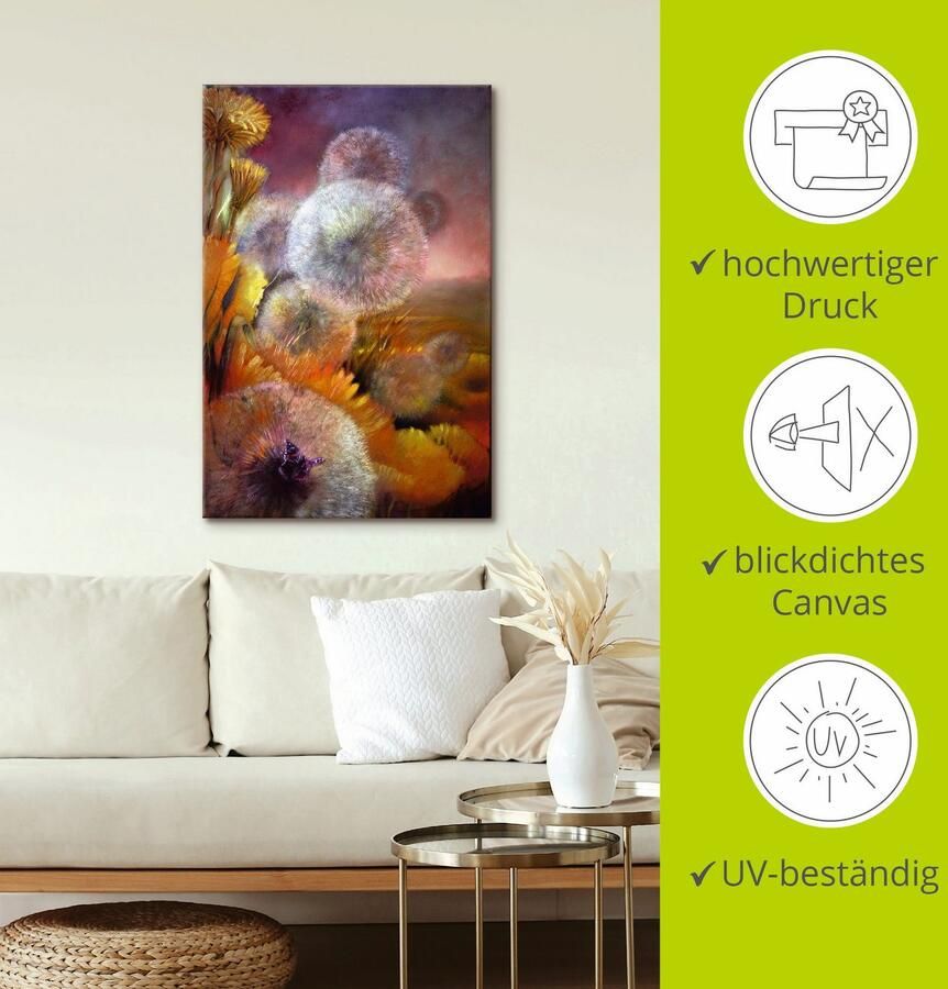 Artland Artprint Paardenbloem en vlinder als artprint op linnen poster in verschillende formaten maten - Foto 2