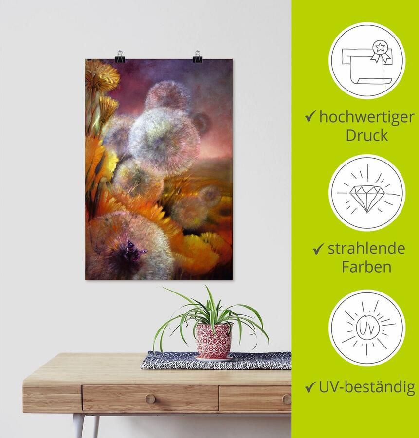 Artland Artprint Paardenbloem en vlinder als artprint op linnen poster in verschillende formaten maten - Foto 3