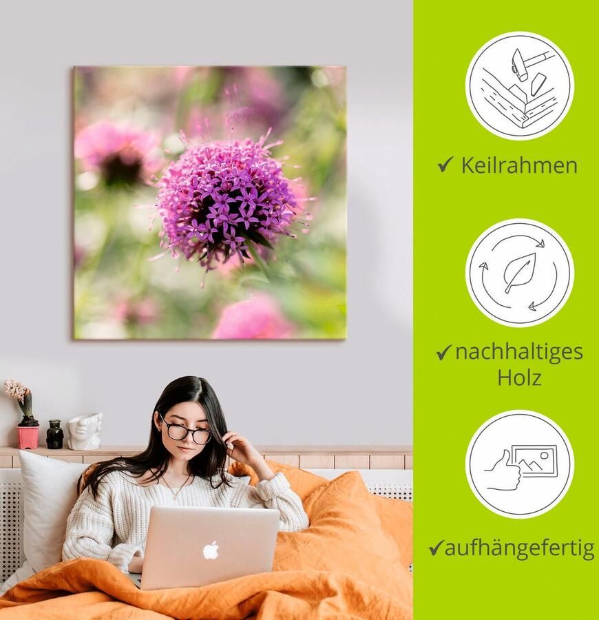 Artland Artprint Paars Bloem in tegenlicht als artprint op linnen muursticker in verschillende maten