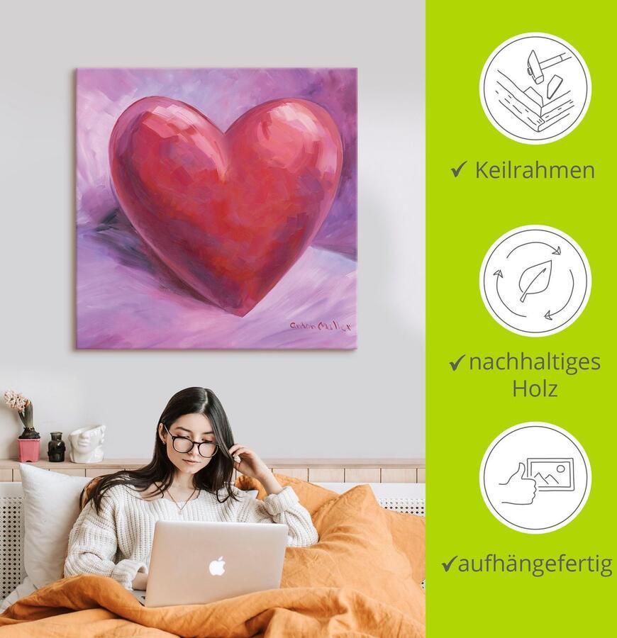 Artland Artprint Paars Hart als artprint op linnen poster in verschillende formaten maten - Foto 2