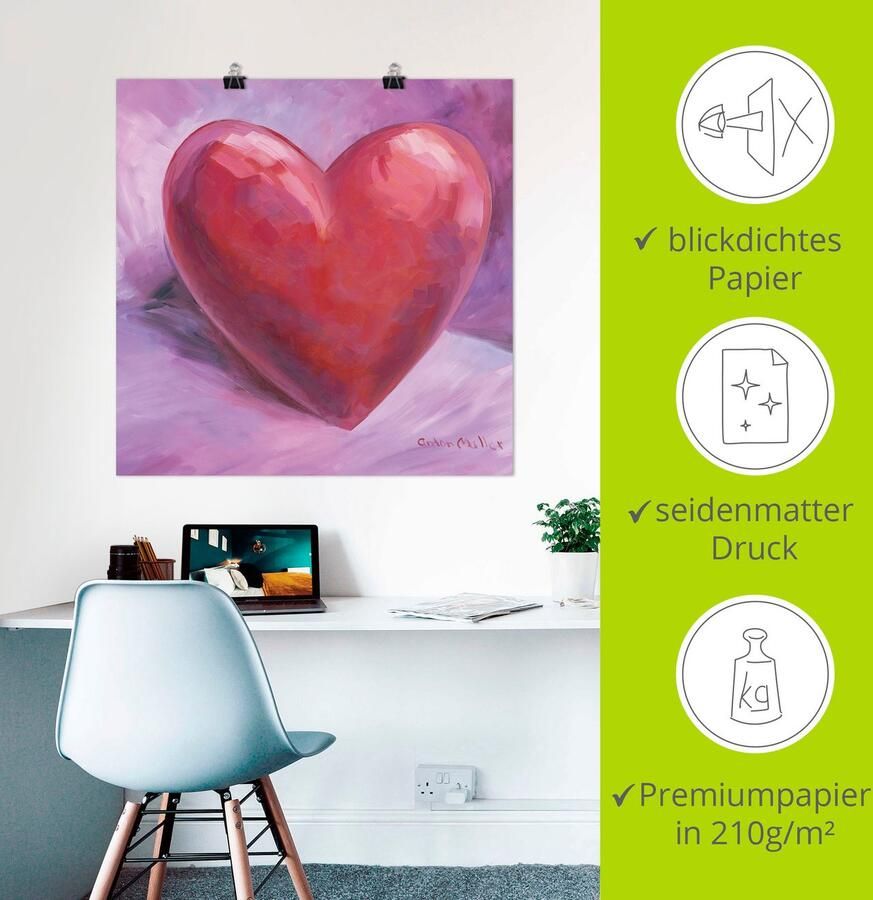 Artland Artprint Paars Hart als artprint op linnen poster in verschillende formaten maten - Foto 2