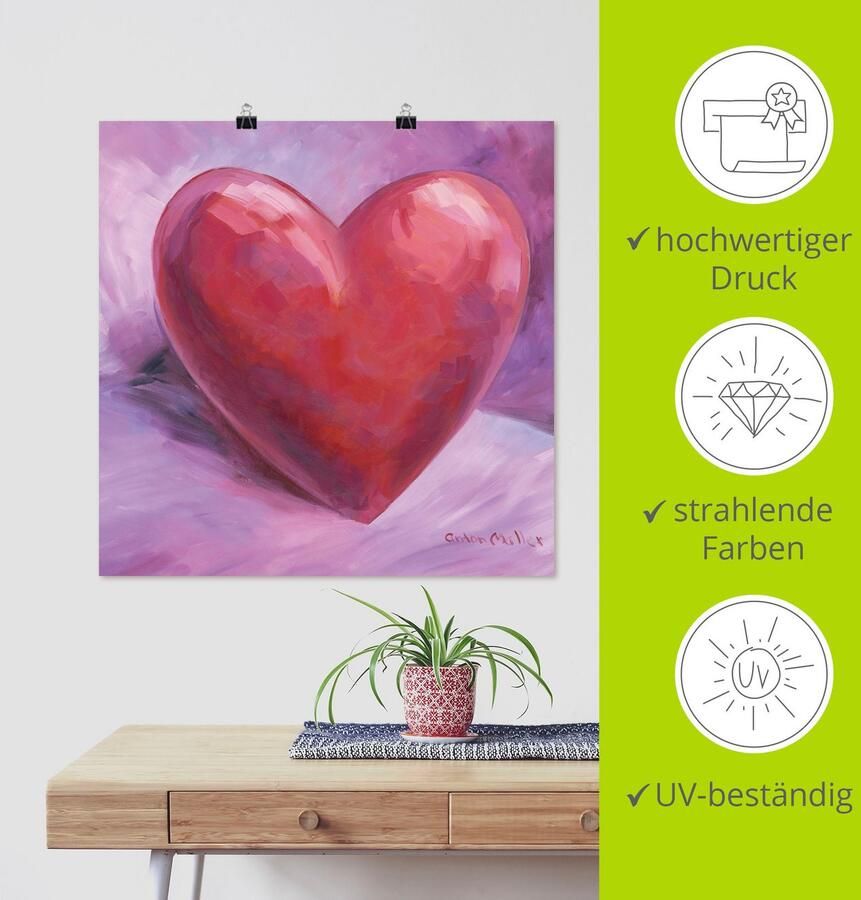 Artland Artprint Paars Hart als artprint op linnen poster in verschillende formaten maten - Foto 3