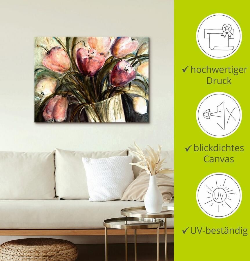 Artland Artprint Paars Tulpen in vaas als artprint op linnen poster muursticker in verschillende maten - Foto 3