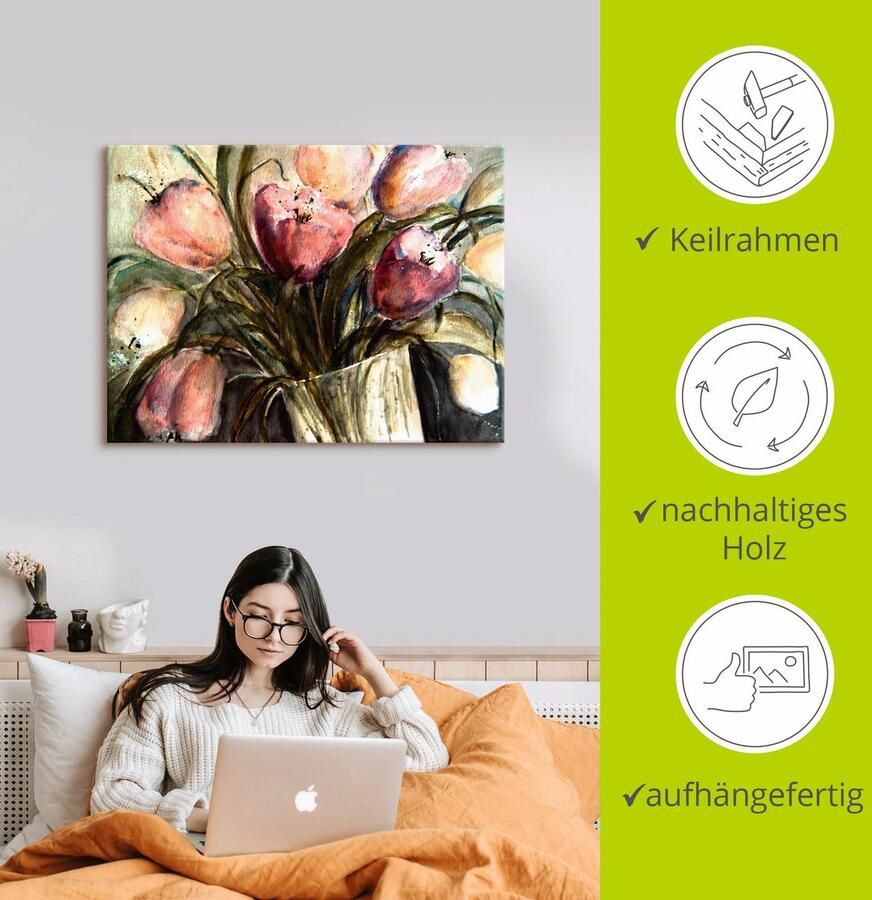 Artland Artprint Paars Tulpen in vaas als artprint op linnen poster muursticker in verschillende maten - Foto 2