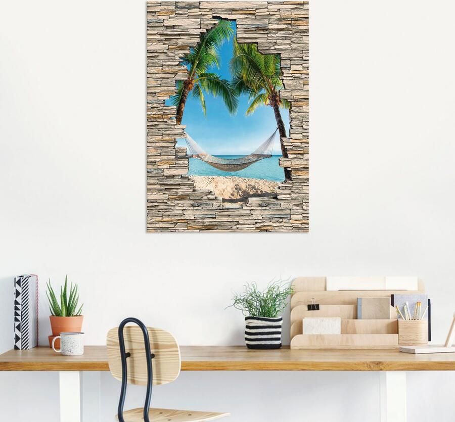 Artland Artprint Palm Beach Caribische hangmat steen als artprint van aluminium artprint voor buiten poster in diverse formaten - Foto 5