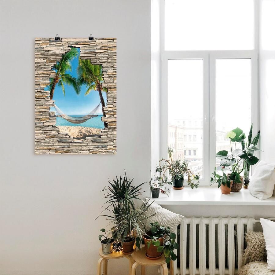 Artland Artprint Palm Beach Caribische hangmat steen als artprint van aluminium artprint voor buiten poster in diverse formaten