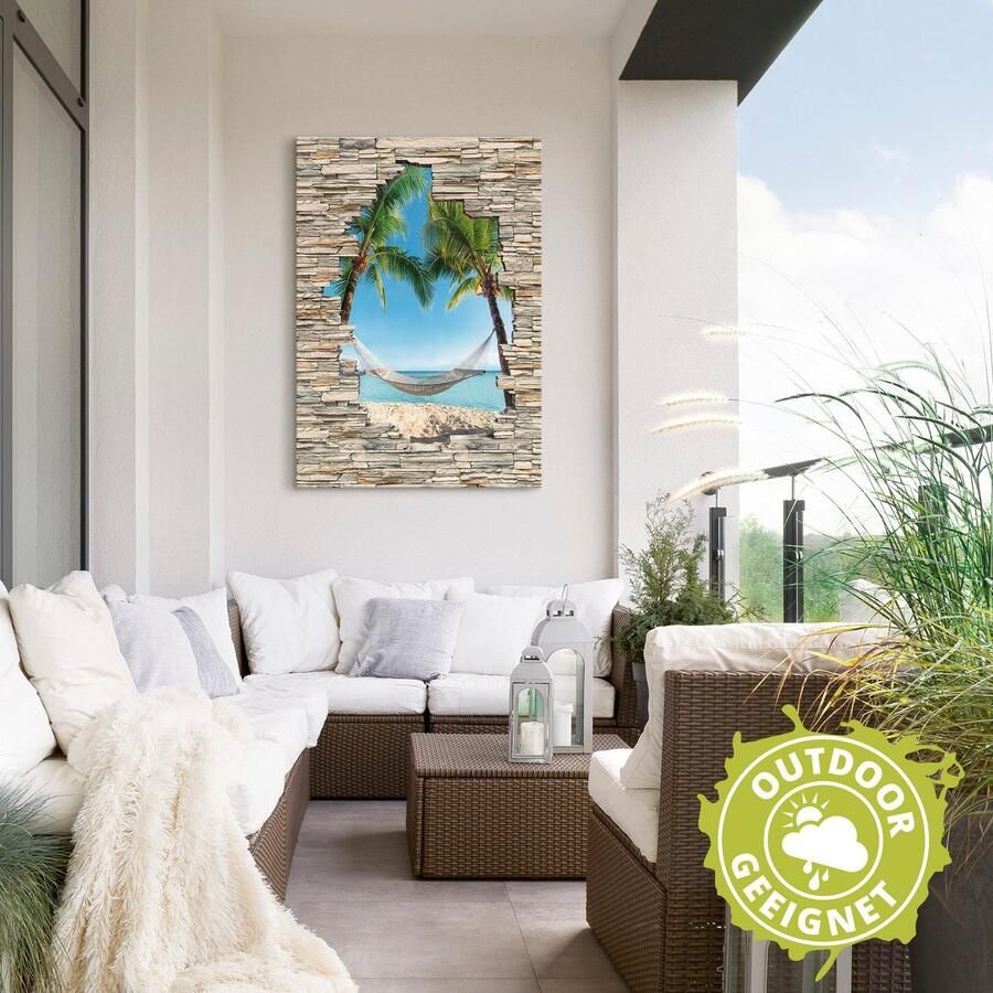 Artland Artprint Palm Beach Caribische hangmat steen als artprint van aluminium artprint voor buiten poster in diverse formaten