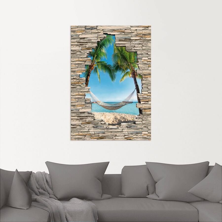 Artland Artprint Palm Beach Caribische hangmat steen als artprint van aluminium artprint voor buiten poster in diverse formaten - Foto 2