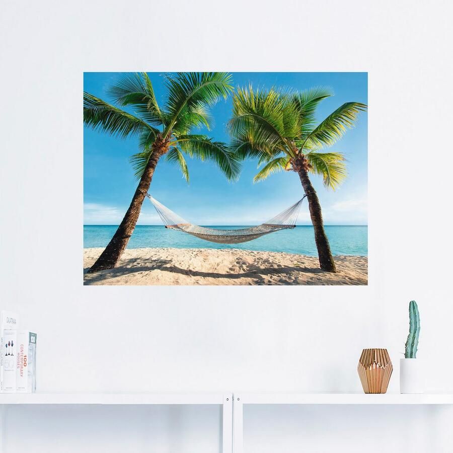 Artland Artprint Palmenstrand Caribic met hangmat als artprint op linnen poster muursticker in verschillende maten - Foto 2