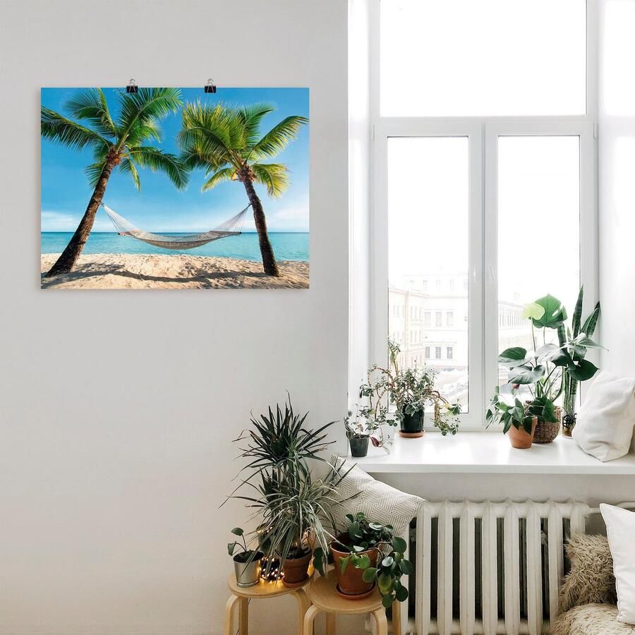Artland Artprint Palmenstrand Caribic met hangmat als artprint op linnen poster muursticker in verschillende maten - Foto 2