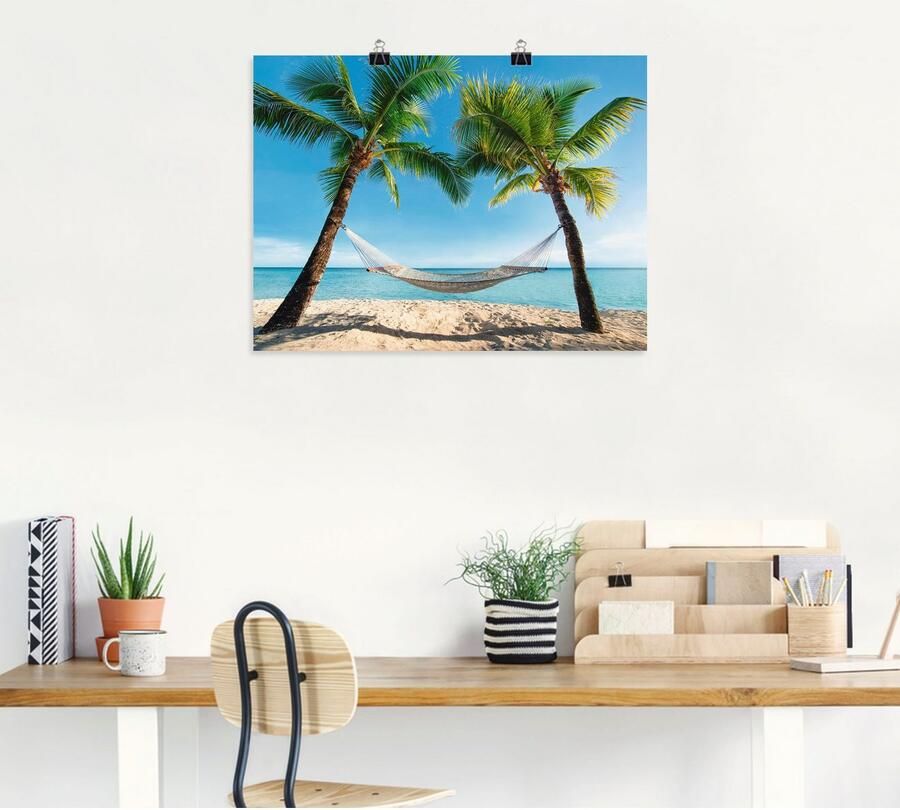 Artland Artprint Palmenstrand Caribic met hangmat als artprint op linnen poster muursticker in verschillende maten - Foto 4