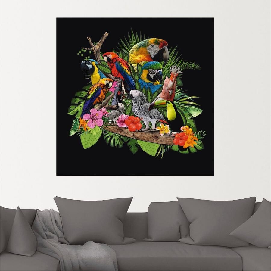 Artland Artprint Papegaaien Grijze Papegaai Kaketoe Jungle als artprint van aluminium artprint voor buiten artprint op linnen poster muursticker