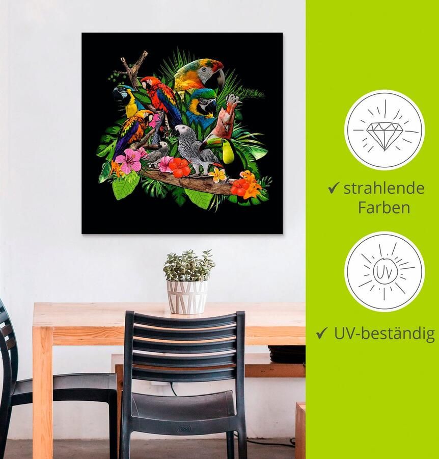 Artland Artprint Papegaaien Grijze Papegaai Kaketoe Jungle als artprint van aluminium artprint voor buiten artprint op linnen poster muursticker - Foto 4