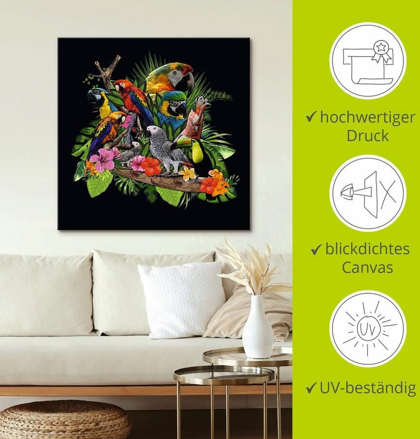 Artland Artprint Papegaaien Grijze Papegaai Kaketoe Jungle als artprint van aluminium artprint voor buiten artprint op linnen poster muursticker - Foto 4