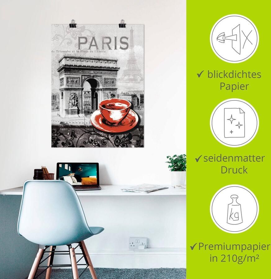 Artland Artprint Parijs Café au lait als artprint van aluminium artprint voor buiten artprint op linnen poster muursticker - Foto 2