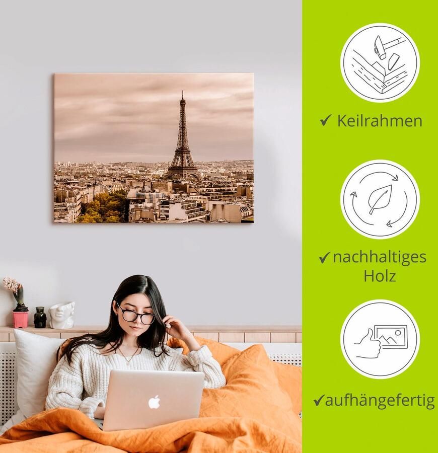 Artland Artprint Parijs Eiffeltoren I als artprint van aluminium artprint op linnen muursticker verschillende maten - Foto 2