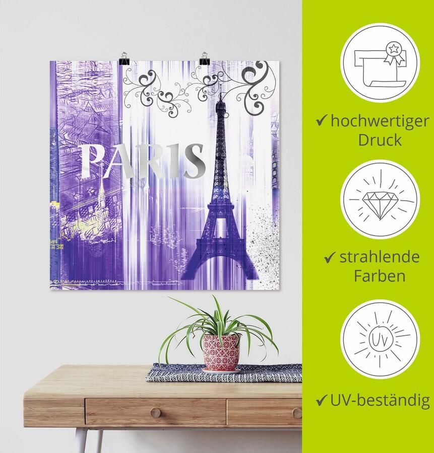 Artland Artprint Parijs Skyline collage II als artprint op linnen poster in verschillende formaten maten - Foto 3