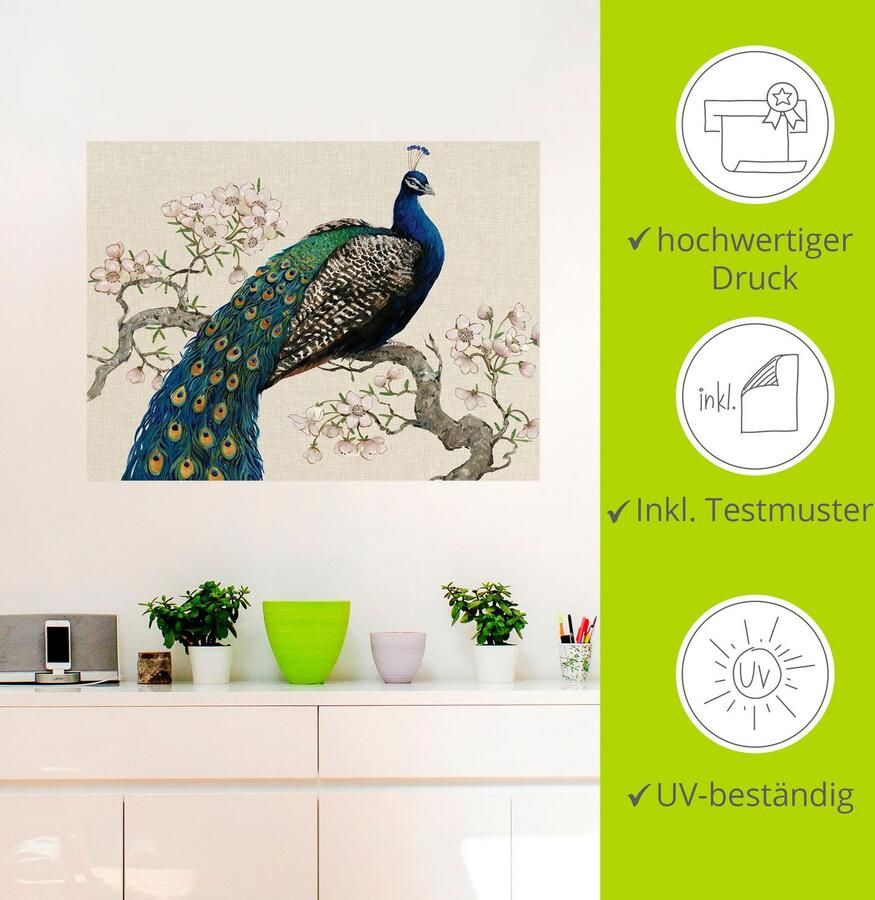 Artland Artprint Pauw & bloemen I als artprint van aluminium artprint voor buiten artprint op linnen poster muursticker - Foto 2