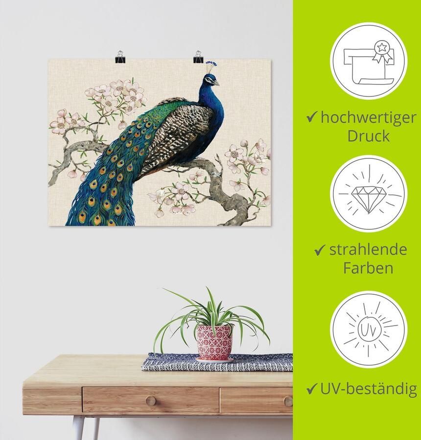 Artland Artprint Pauw & bloemen I als artprint van aluminium artprint voor buiten artprint op linnen poster muursticker - Foto 2