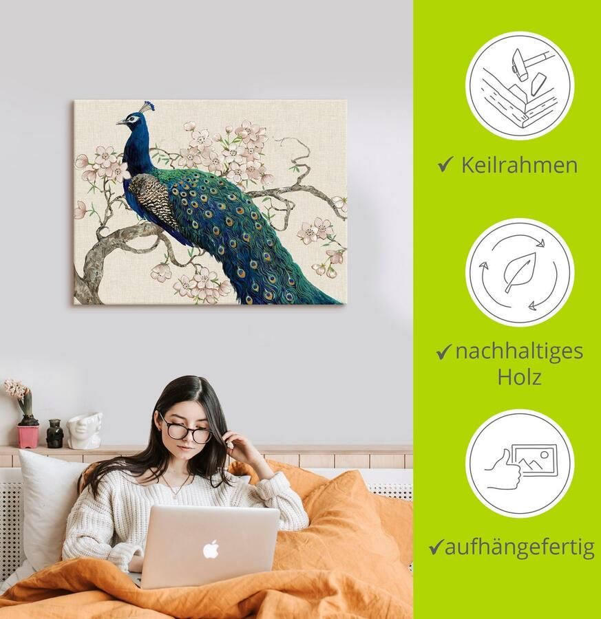 Artland Artprint Pauw & bloemen II als artprint van aluminium artprint voor buiten artprint op linnen poster in verschillende maten. maten