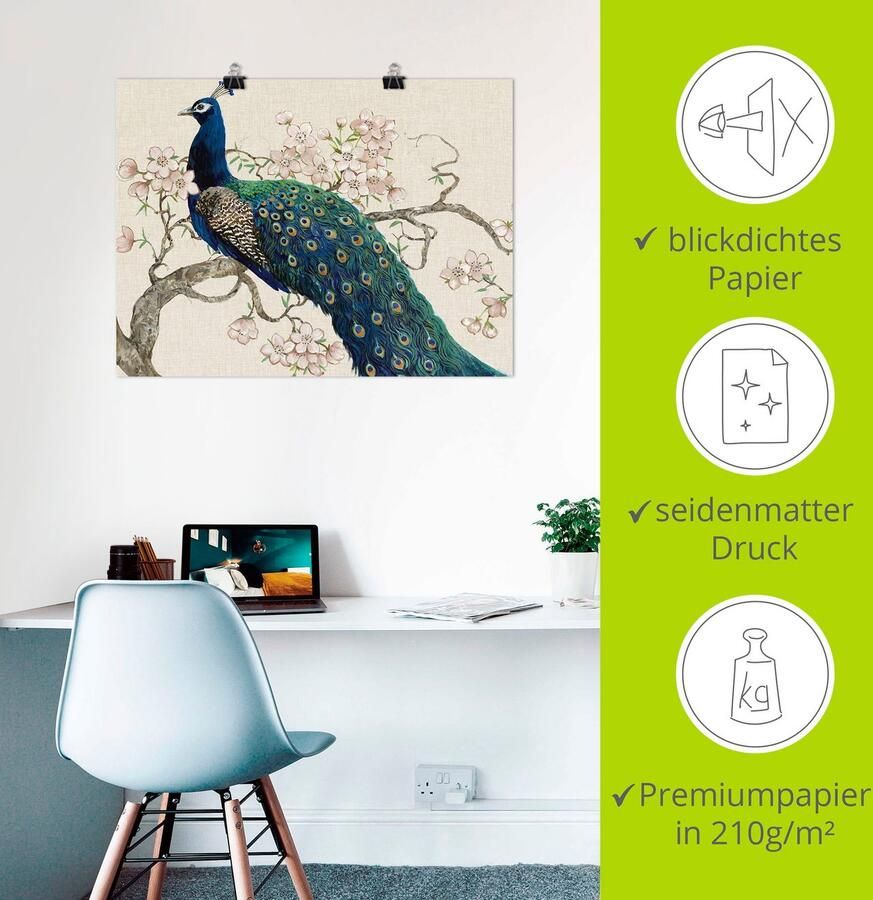 Artland Artprint Pauw & bloemen II als artprint van aluminium artprint voor buiten artprint op linnen poster in verschillende maten. maten - Foto 2
