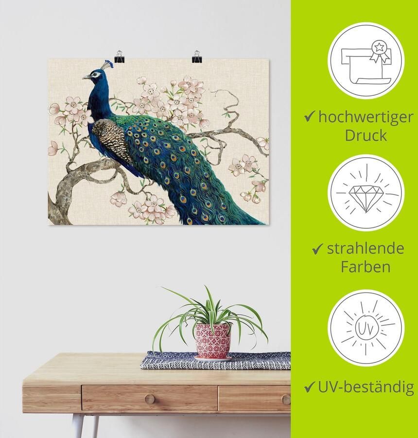 Artland Artprint Pauw & bloemen II als artprint van aluminium artprint voor buiten artprint op linnen poster in verschillende maten. maten - Foto 3
