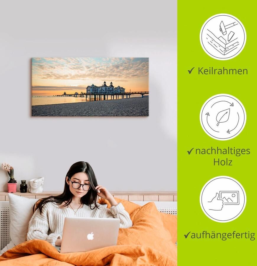 Artland Artprint Pier Sellin bij zonsopkomst als artprint op linnen poster muursticker in verschillende maten