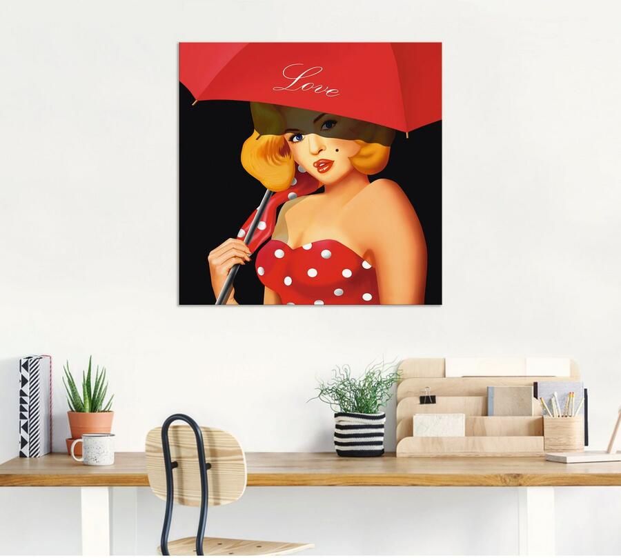 Artland Artprint Pin-upgirl onder rode paraplu als artprint van aluminium artprint voor buiten artprint op linnen in verschillende maten - Foto 4