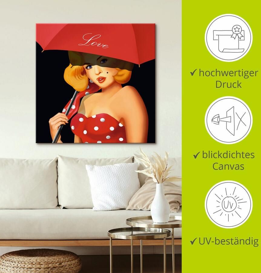 Artland Artprint Pin-upgirl onder rode paraplu als artprint van aluminium artprint voor buiten artprint op linnen in verschillende maten - Foto 2
