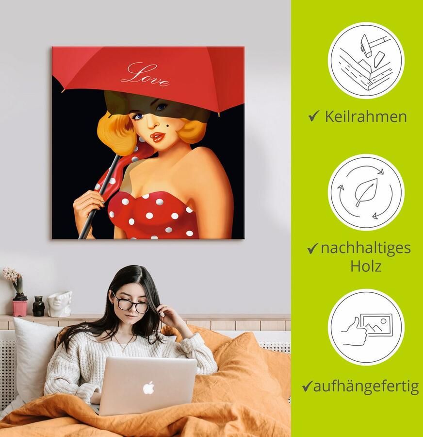 Artland Artprint Pin-upgirl onder rode paraplu als artprint van aluminium artprint voor buiten artprint op linnen in verschillende maten