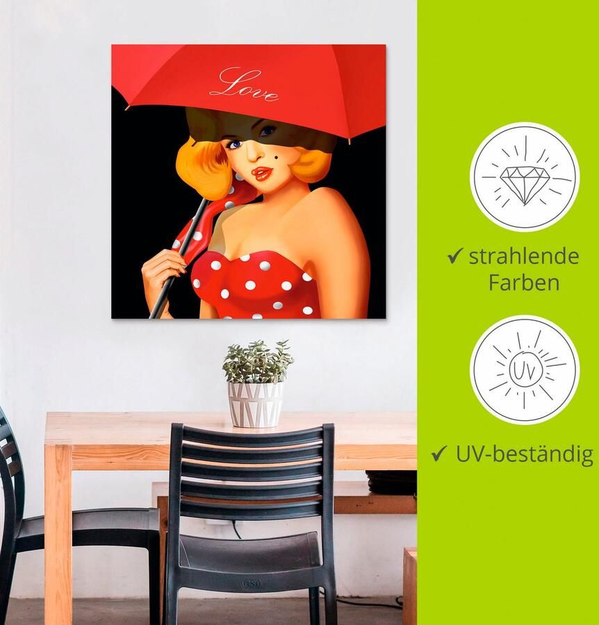 Artland Artprint Pin-upgirl onder rode paraplu als artprint van aluminium artprint voor buiten artprint op linnen in verschillende maten - Foto 2