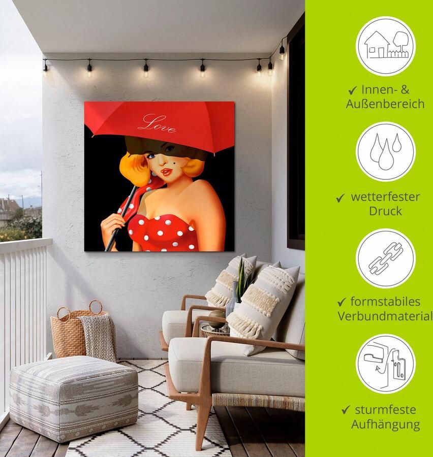 Artland Artprint Pin-upgirl onder rode paraplu als artprint van aluminium artprint voor buiten artprint op linnen in verschillende maten - Foto 3