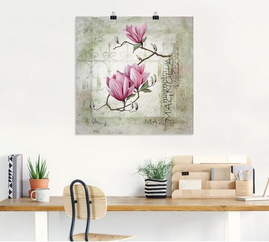 Artland Artprint Pinkkleurige magnolia als artprint op linnen poster muursticker in verschillende maten - Foto 4