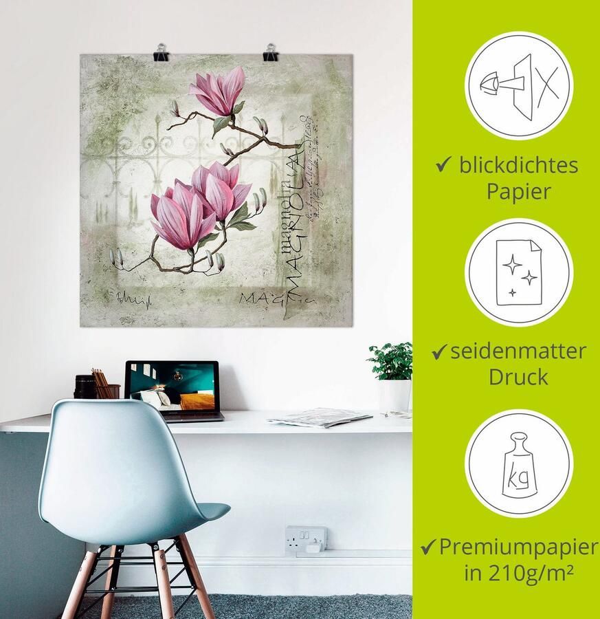 Artland Artprint Pinkkleurige magnolia als artprint op linnen poster muursticker in verschillende maten - Foto 2
