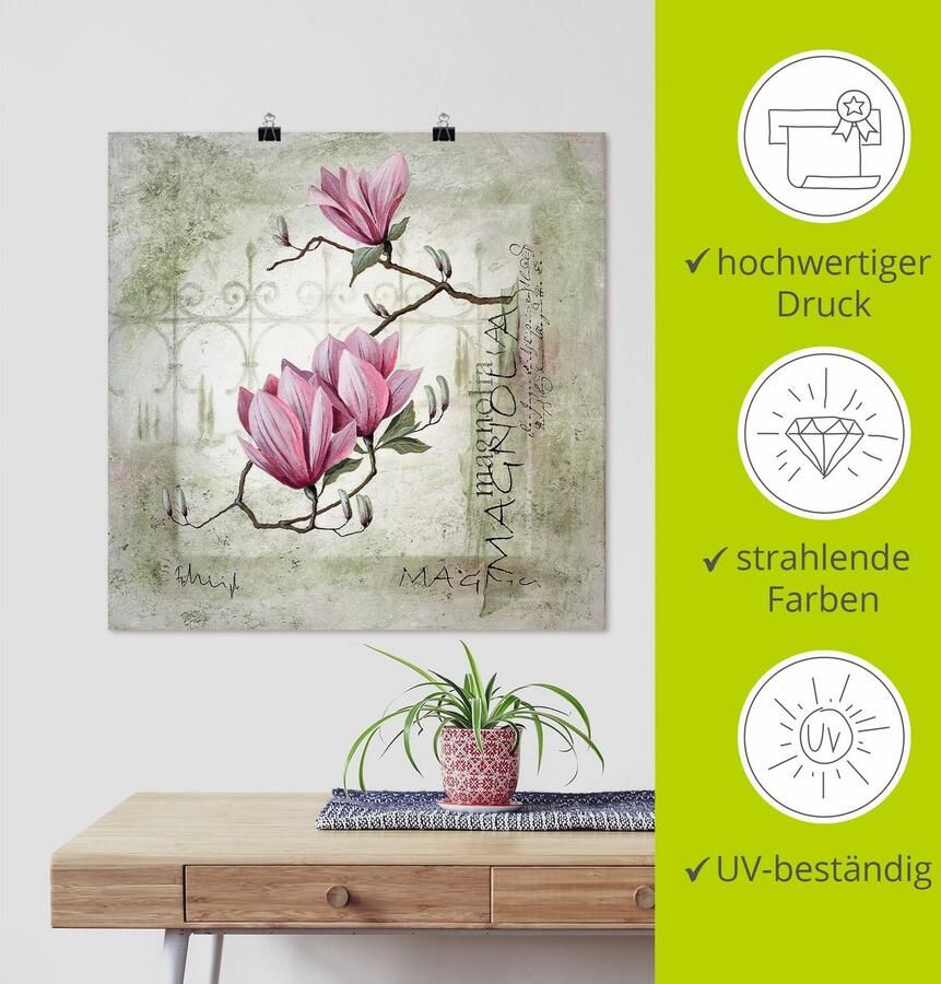 Artland Artprint Pinkkleurige magnolia als artprint op linnen poster muursticker in verschillende maten - Foto 3