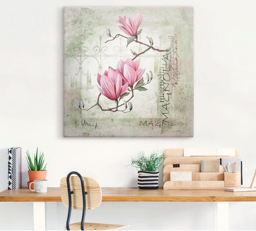 Artland Artprint Pinkkleurige magnolia als artprint op linnen poster muursticker in verschillende maten - Foto 4