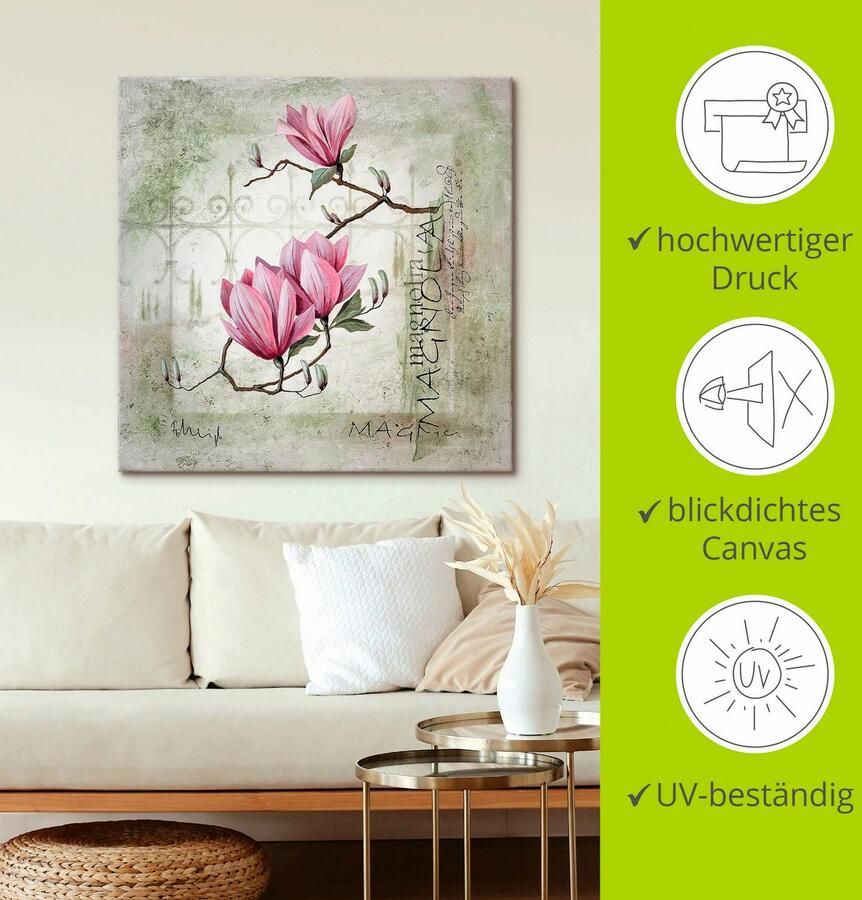 Artland Artprint Pinkkleurige magnolia als artprint op linnen poster muursticker in verschillende maten - Foto 3
