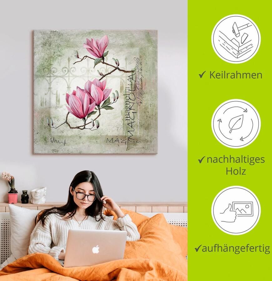 Artland Artprint Pinkkleurige magnolia als artprint op linnen poster muursticker in verschillende maten - Foto 2