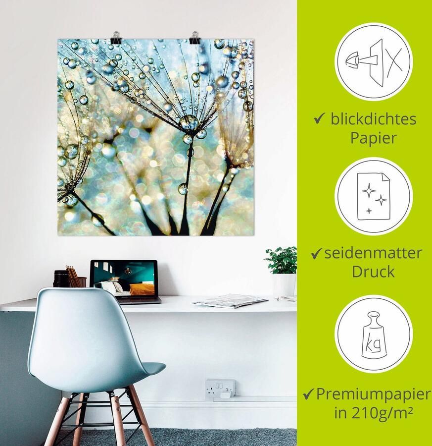 Artland Artprint Pluizenbol blauwe diamanten als artprint van aluminium artprint voor buiten artprint op linnen poster muursticker - Foto 2