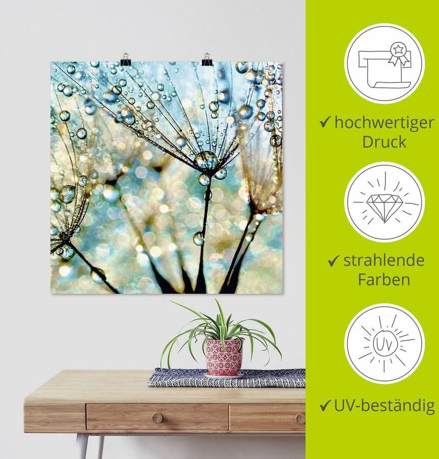 Artland Artprint Pluizenbol blauwe diamanten als artprint van aluminium artprint voor buiten artprint op linnen poster muursticker - Foto 3