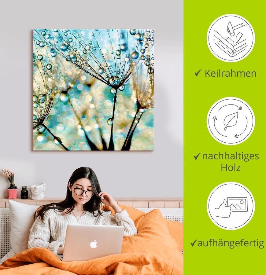 Artland Artprint Pluizenbol blauwe diamanten als artprint van aluminium artprint voor buiten artprint op linnen poster muursticker - Foto 3