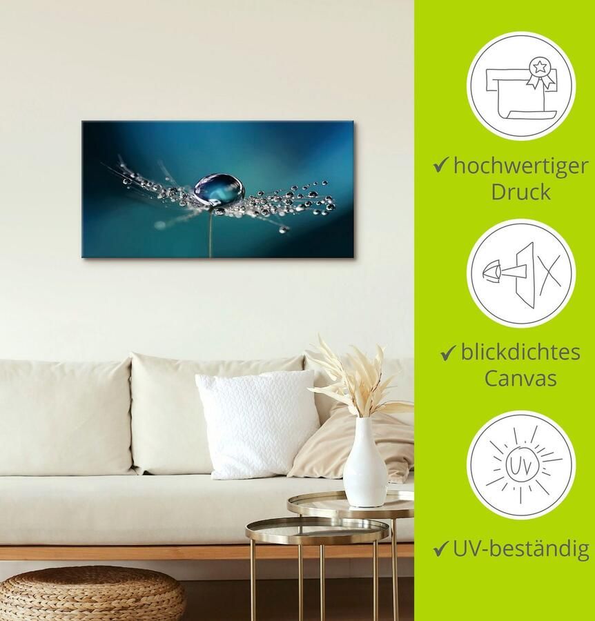 Artland Artprint Pluizenbol dauwdruppel blauw als artprint van aluminium artprint voor buiten artprint op linnen in verschillende maten - Foto 4