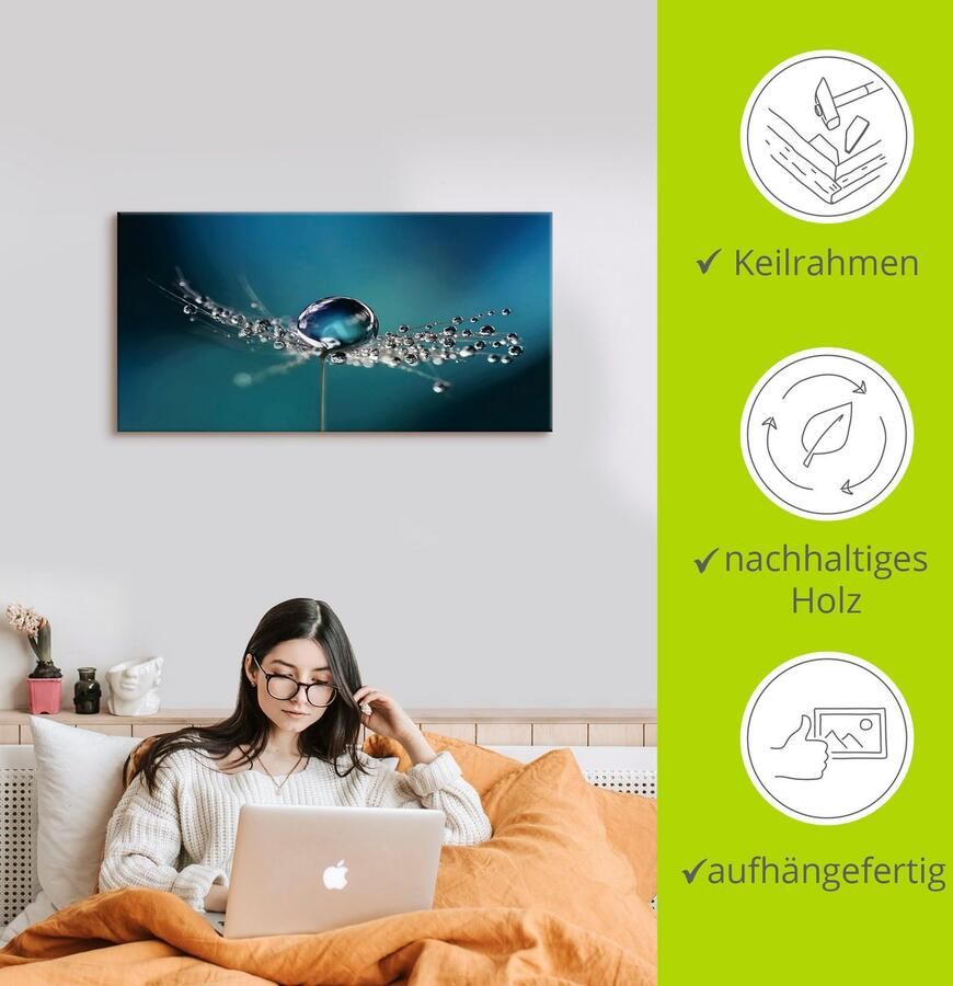 Artland Artprint Pluizenbol dauwdruppel blauw als artprint van aluminium artprint voor buiten artprint op linnen in verschillende maten - Foto 3