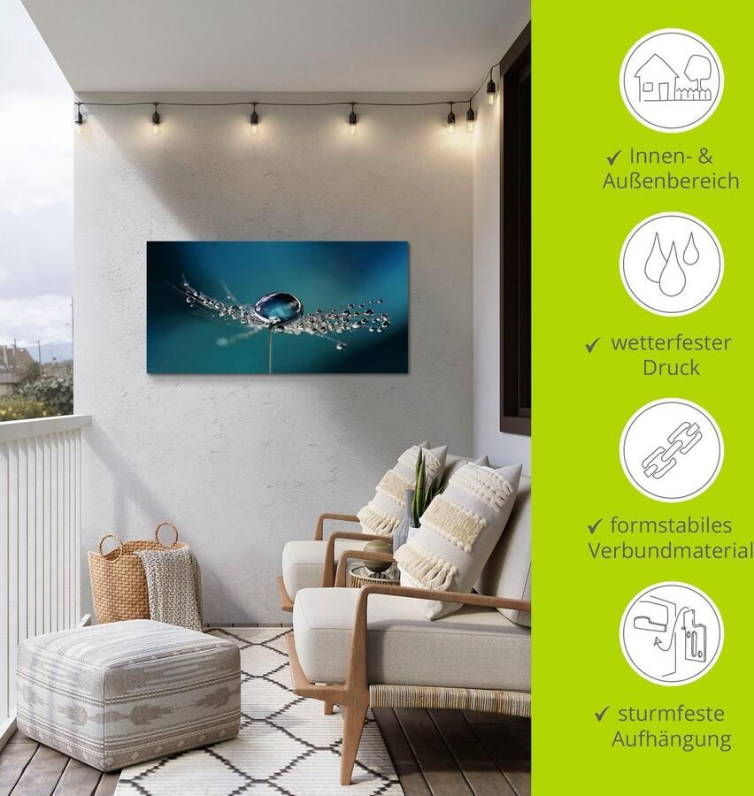 Artland Artprint Pluizenbol dauwdruppel blauw als artprint van aluminium artprint voor buiten artprint op linnen in verschillende maten - Foto 6